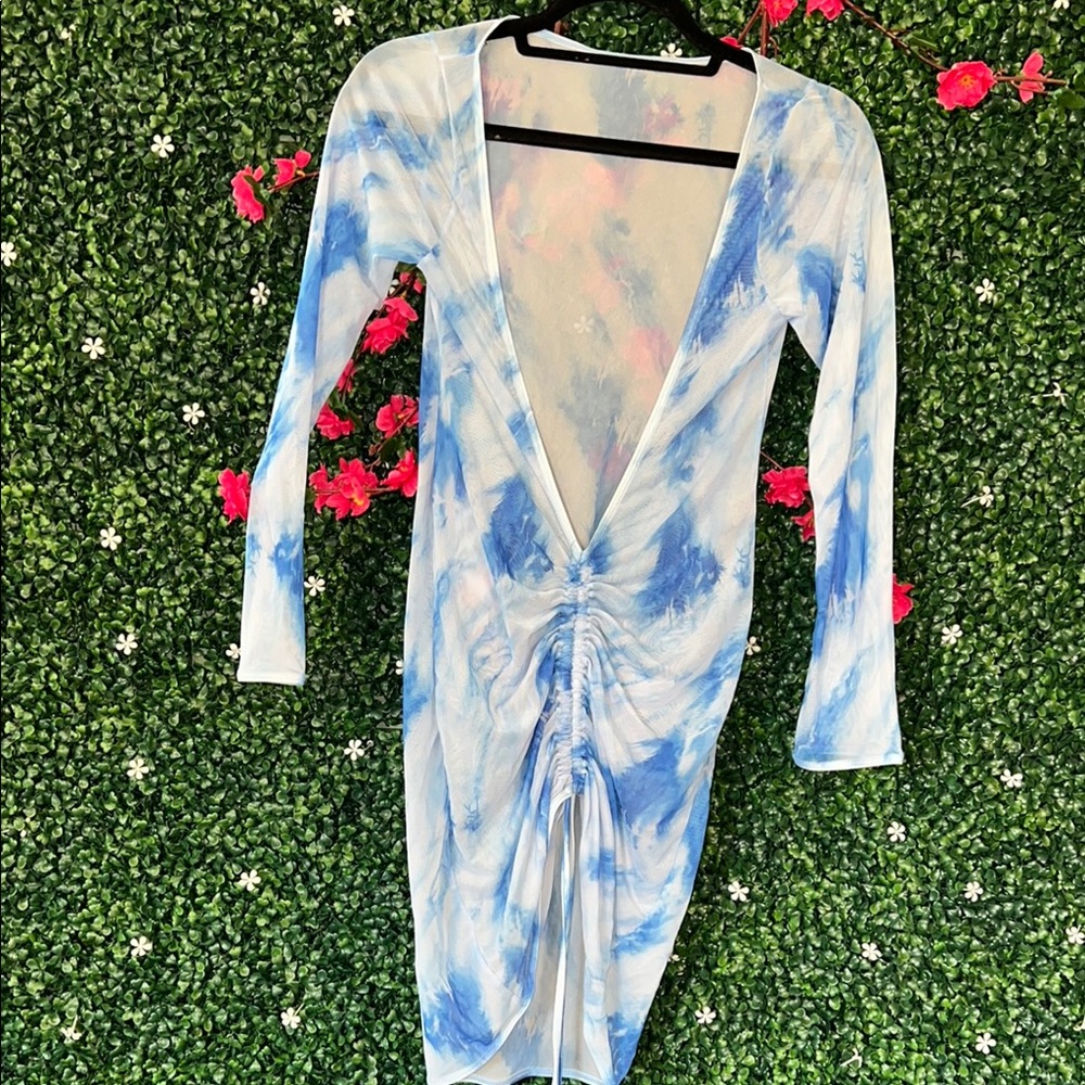 SHEIN Blue and White Tie-Dye Swim Coverup